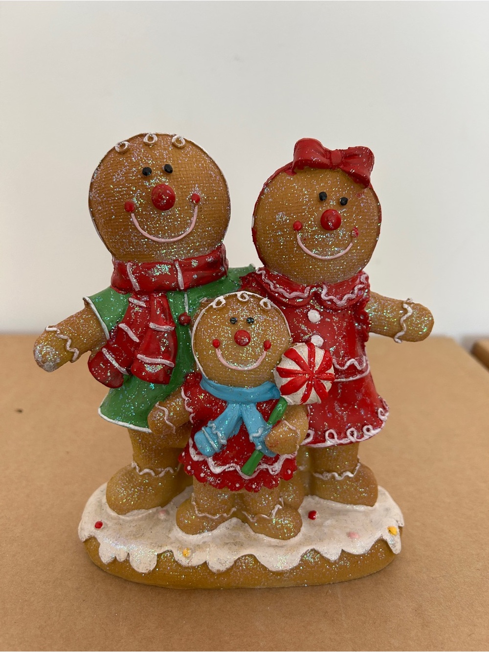 Red & Green Gingerbread Family Holiday Figurine